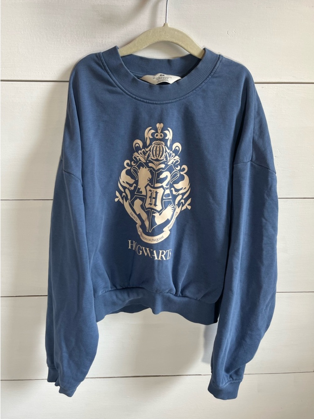 H&M Hogwarts Crest Blue Graphic Cropped Crewneck Sweatshirt